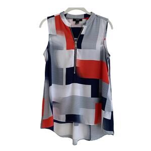 Alfani Sleeveless Top Lightweight Abstract Print Blue White Red Size 6P